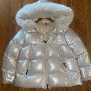 Moncler serifur giubbotto pink coat with detachable fur hood